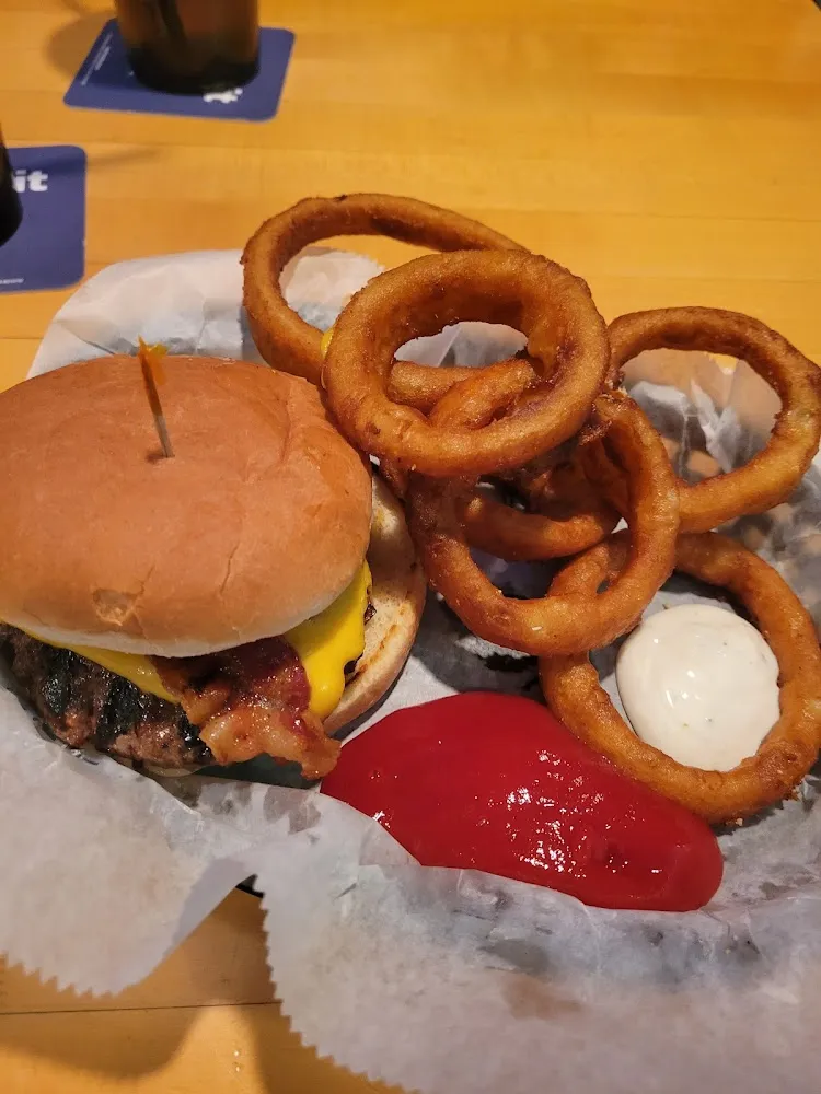 Burger and Onion Rings